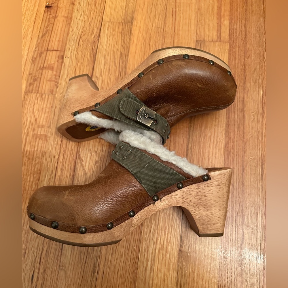 Dr. Scholl’s Leather Mules Clogs With Fur Trim Very Stylish Size 10M Top Gun - Picture 4 of 12